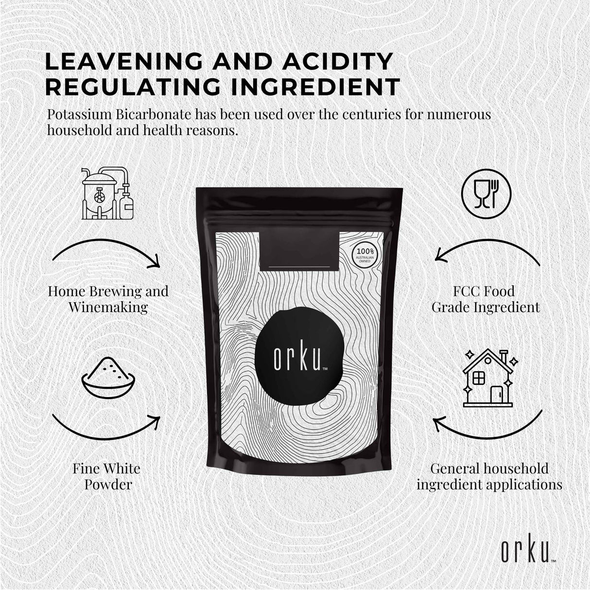 Orku 2Kg Potassium Bicarbonate Powder - Food Grade Pure FCC Brewing Baking