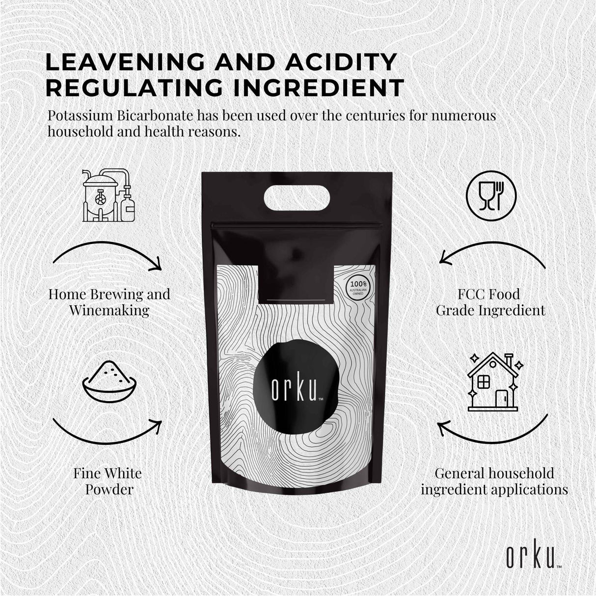 Orku 10Kg Potassium Bicarbonate Powder Bulk - Food Grade FCC for Brewing Baking