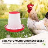 9Kg Automatic Chicken Feeder - Plastic Poultry Chook Hen Feeding Seed Bucket - Front View