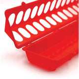 50cm Long Poultry Feeder Chicken Feeding Trough Red Plastic Flip Top Container - Side View