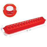 50cm Long Poultry Feeder Chicken Feeding Trough Red Plastic Flip Top Container - Top-Down View