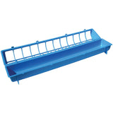 68cm Long Poultry Feeder Chicken Feeding Trough Blue Plastic Flip Top Container - Front View