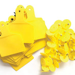 100 XL yellow blank cattle ear tags with copper pin buttons, rectangular blank tag