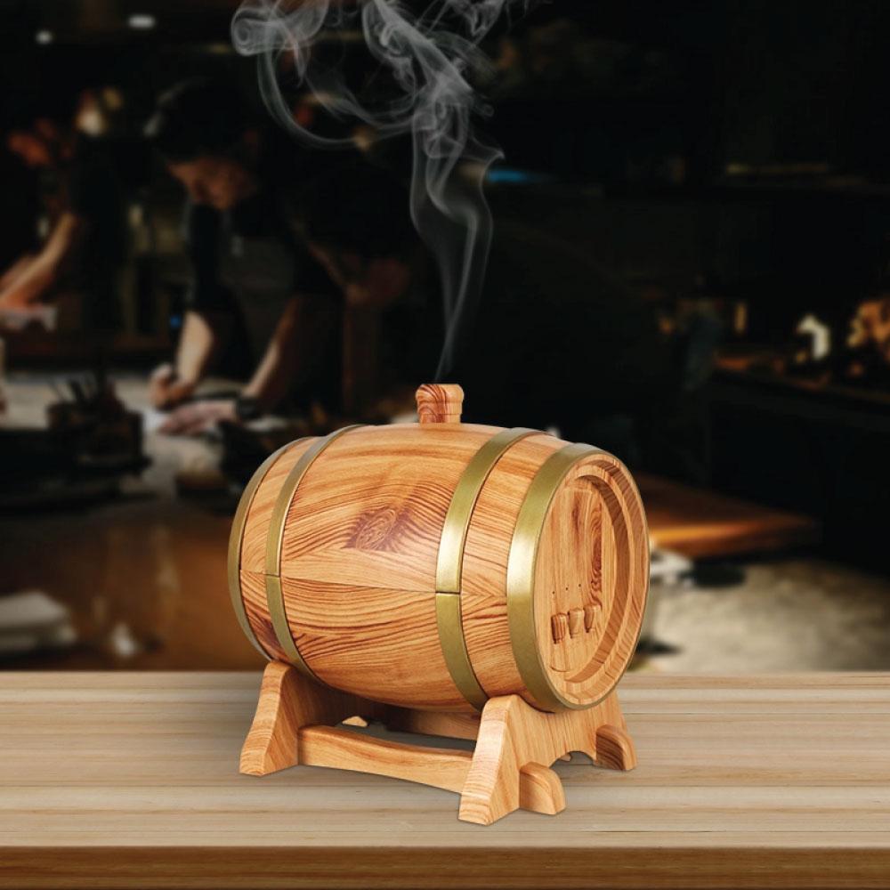 Wooden Barrel Ultrasonic Aroma Diffuser - 350ml Essential Oil Humidifier with LED Lights