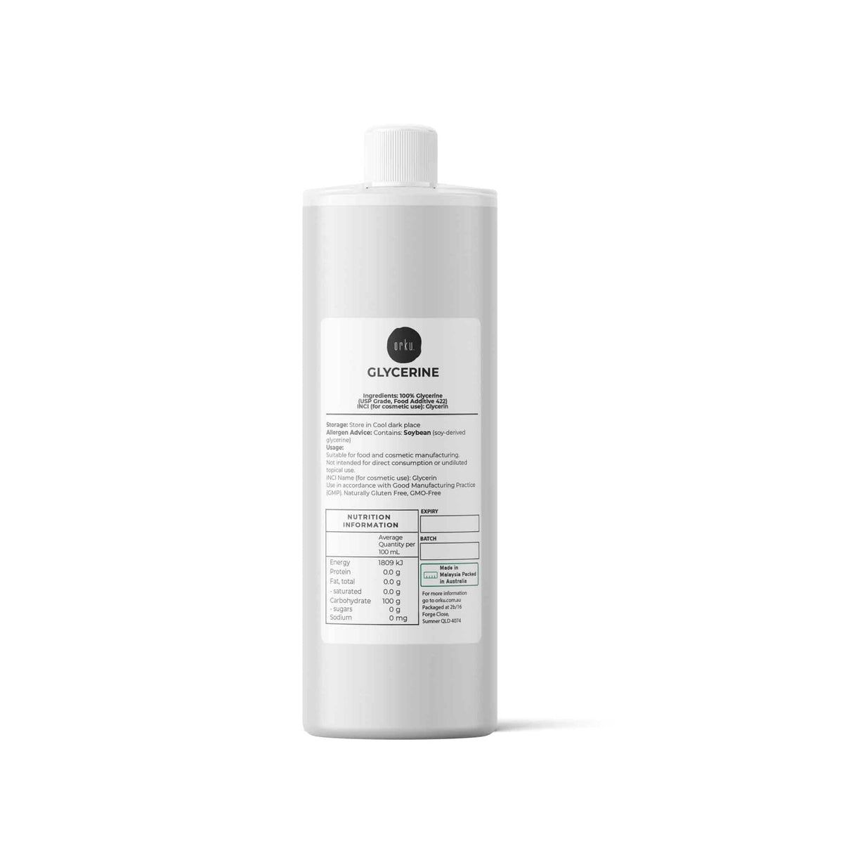 Orku 500ml Glycerine 99.9% Pure USP Food + Cosmetic Grade Vegetable Glycerol
