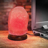 Red USB Himalayan Pink Salt Lamp - Colour Light Bulb - Mini Natural Rock Crystal - Front View