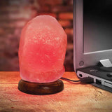Orku Red USB Himalayan Pink Salt Lamp - Coloured Light Mini Natural Rock Crystal - Front View