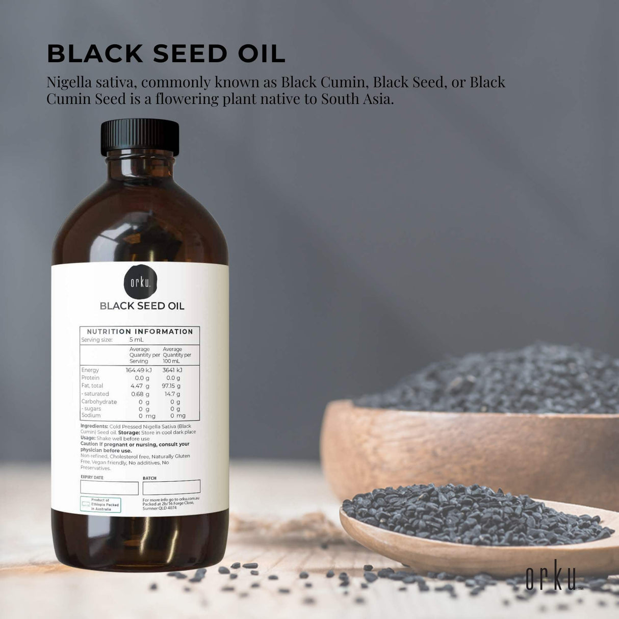 Orku 1L Pure Black Seed Oil Cold Pressed 100% Ethiopian Nigella Sativa Cumin