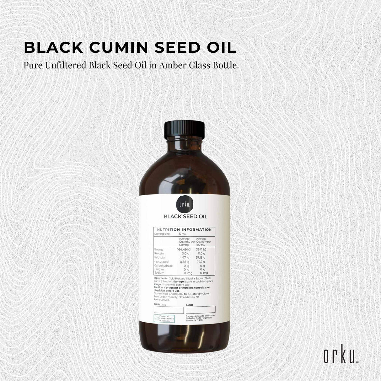 Orku 1L Pure Black Seed Oil Cold Pressed 100% Ethiopian Nigella Sativa Cumin