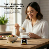 Orku 250g MGO 100+ Australian Manuka Honey - 100% Raw Natural Pure Jelly Bush - Side View