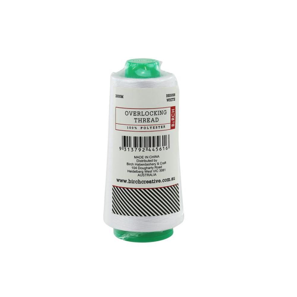 2000m White Polyester Overlocking Thread Cone for Birch Overlocker Sewing