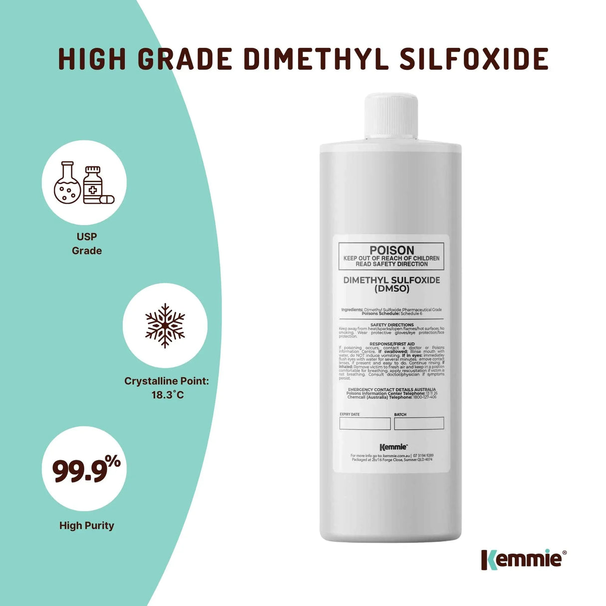 Kemmie 1L DMSO Liquid 99.9% Pure - High Purity Dimethyl Sulfoxide Solvent