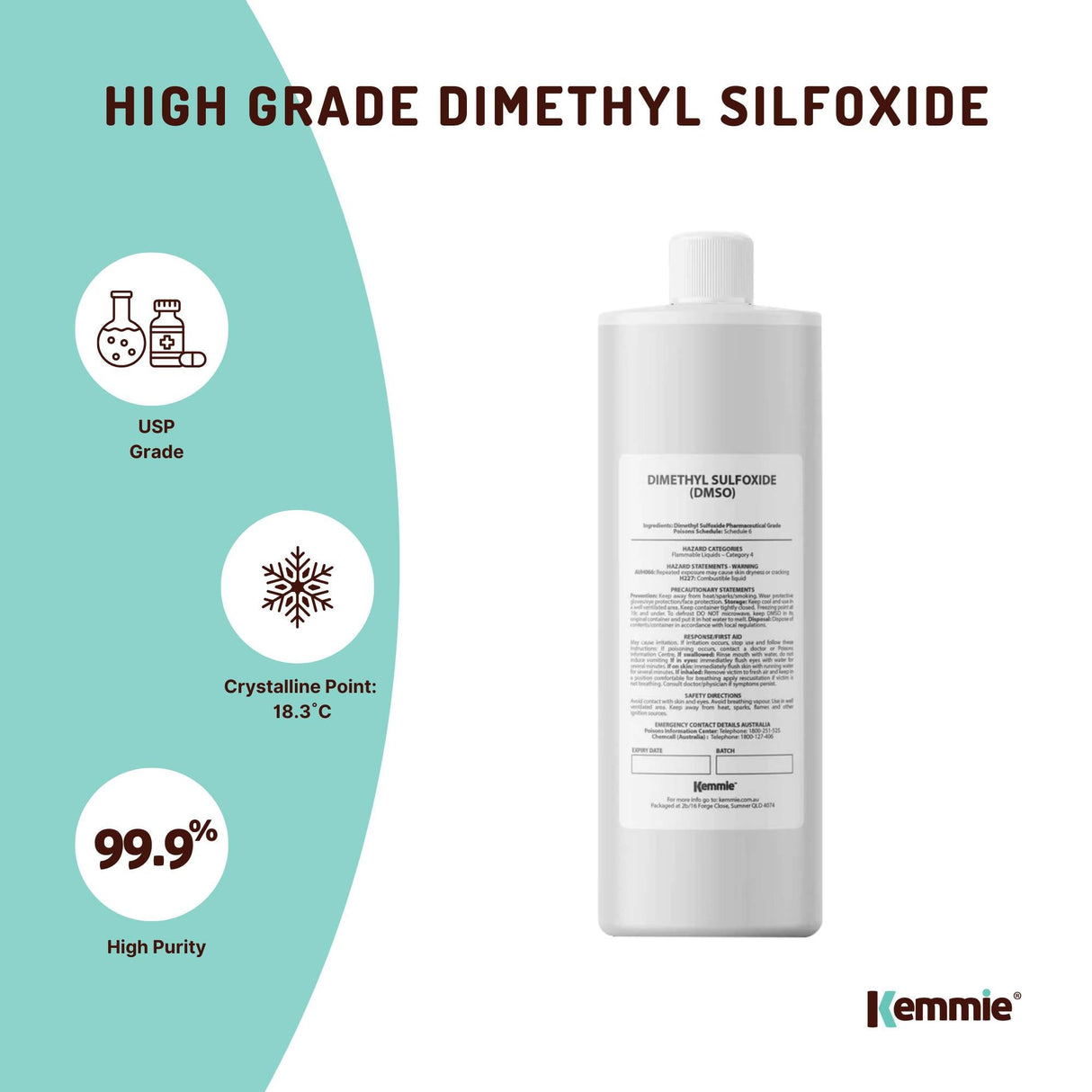 1L Pharmaceutical Grade Dimethyl Sulfoxide (DMSO) 99.9% Pure Liquid Solvent