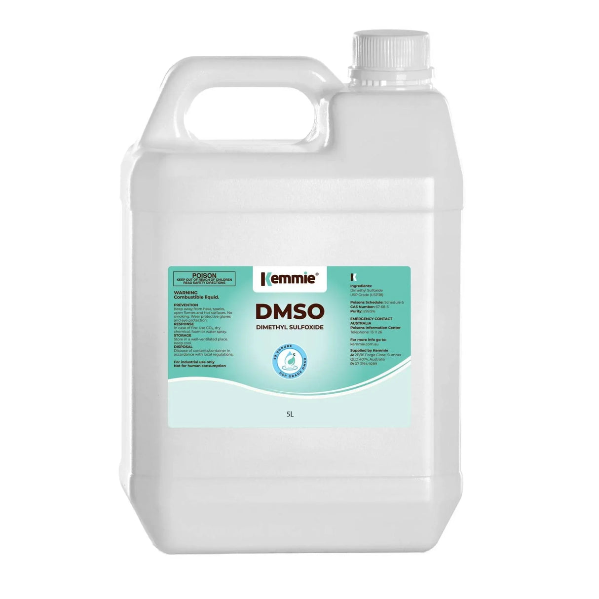 Kemmie 5L DMSO Liquid 99.9% Pure -  USP Grade Dimethyl Sulfoxide Solvent Bulk
