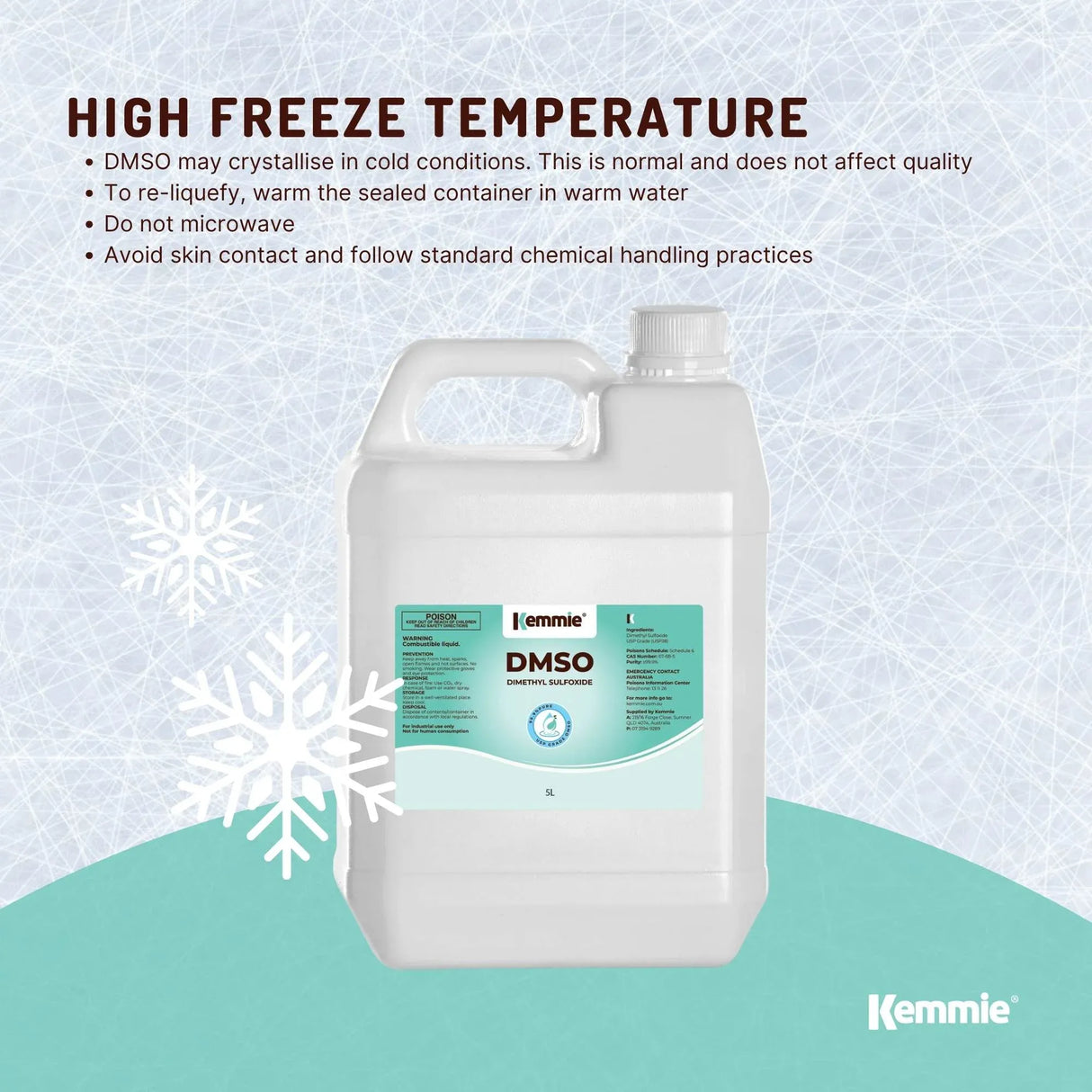 Kemmie 5L DMSO Liquid 99.9% Pure -  USP Grade Dimethyl Sulfoxide Solvent Bulk