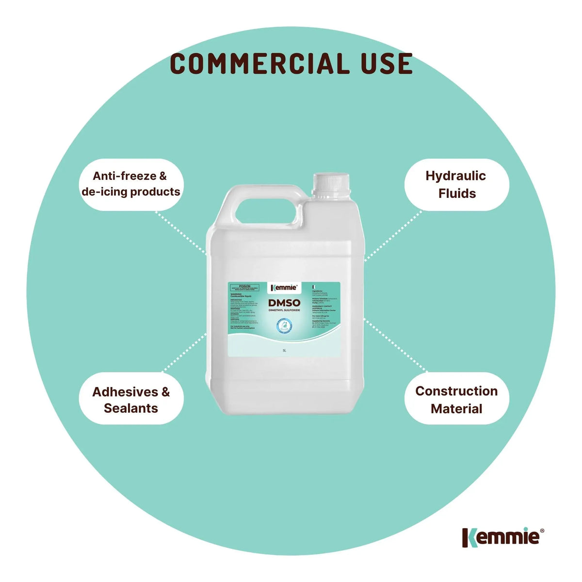 Kemmie 5L DMSO Liquid 99.9% Pure -  USP Grade Dimethyl Sulfoxide Solvent Bulk