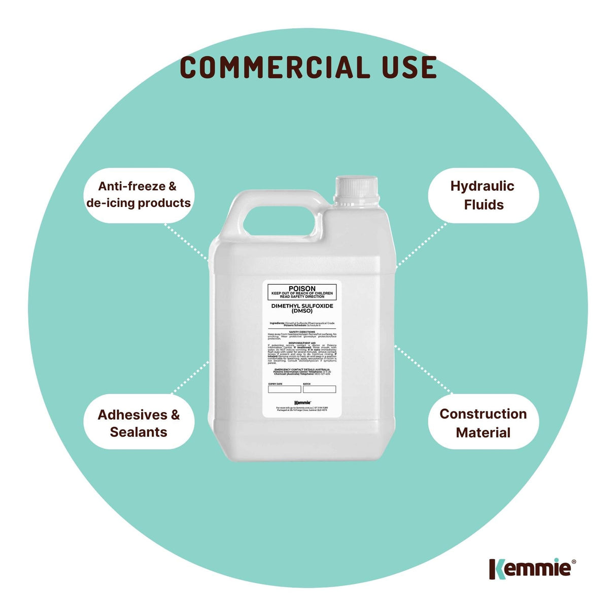 Kemmie 5L DMSO Liquid 99.9% Pure -  USP Grade Dimethyl Sulfoxide Solvent Bulk