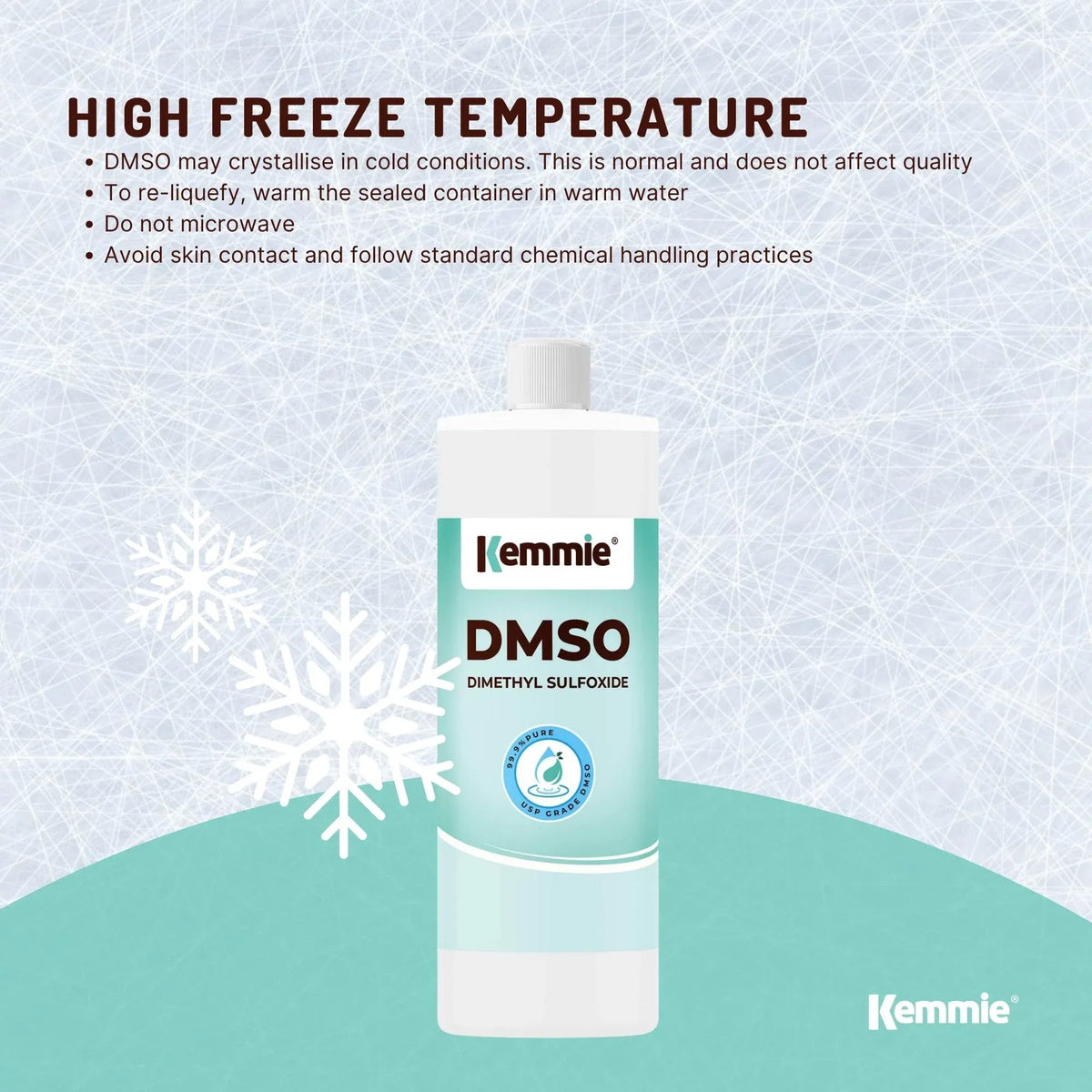 Kemmie 500ml DMSO Liquid 99.9% Pure -  USP Grade Dimethyl Sulfoxide Solvent