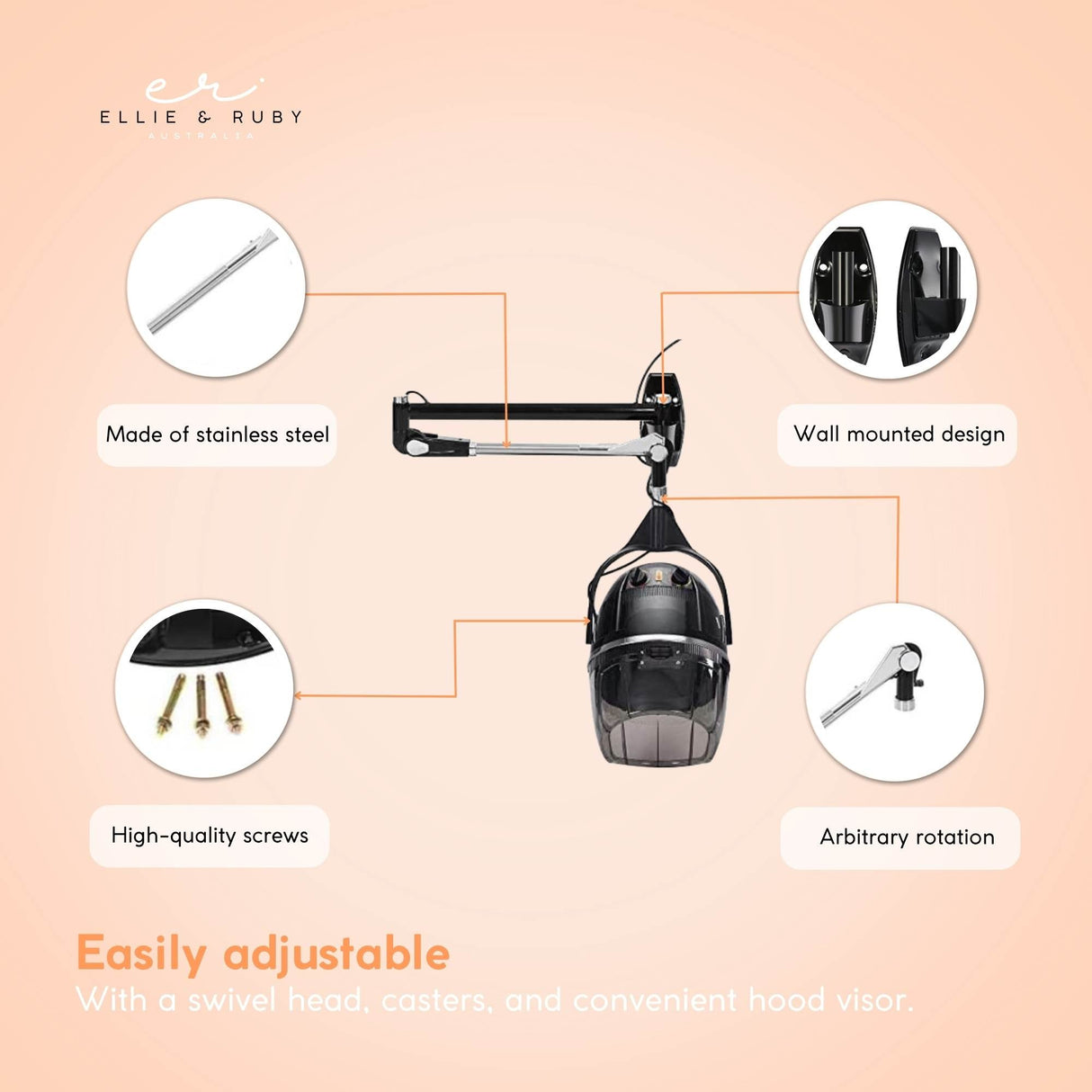 Ellie & Ruby Hanging Hooded Hair Dryer Wall Mounted Bonnet Hood Salon Hairdryer