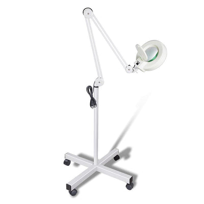Ellie & Ruby 5x Magnifying Floor Lamp - Glass Lens Light and Wheeled Stand White