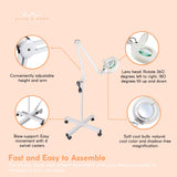 Ellie & Ruby 5x Magnifying Floor Lamp - Glass Lens Light and Wheeled Stand White - 45-Degree Angle