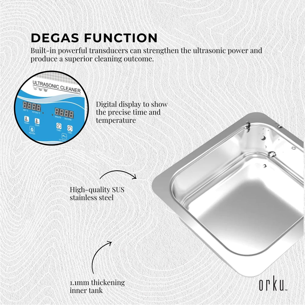 Orku 2L Digital Ultrasonic Cleaner Degas Jewellery Parts Cleaner