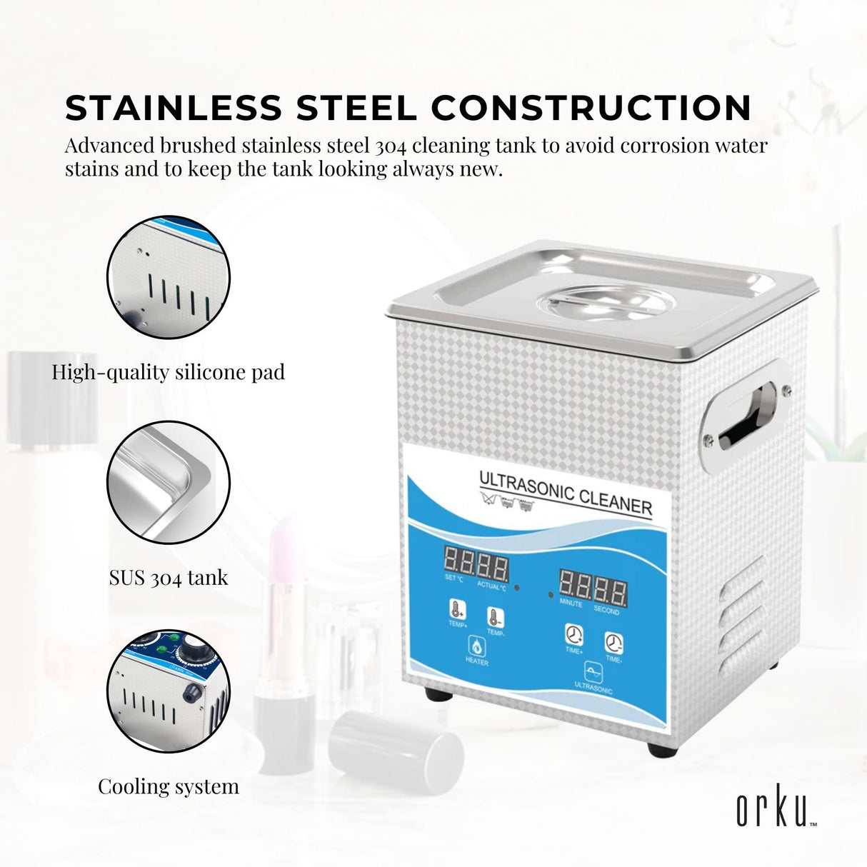 2L Digital Ultrasonic Cleaner for Jewelry and Delicate Items with Heating Function