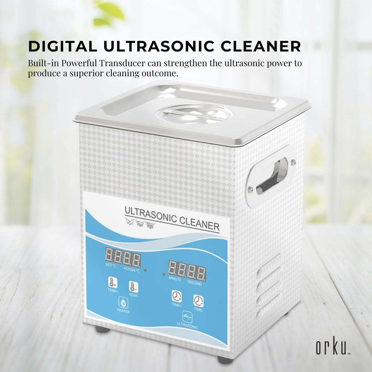 2L Digital Ultrasonic Cleaner for Jewelry and Delicate Items with Heating Function