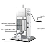 3L Professional Stainless Steel Manual Vertical Sausage Stuffer Machine - Side View
