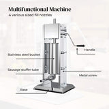 5L Stainless Steel Manual Vertical Sausage Stuffer - Durable Meat Filling Machine - Close-Up Angle