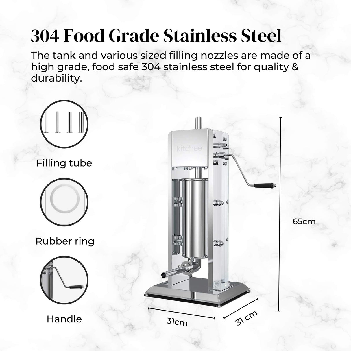 Kitchee 5L Manual Vertical Sausage Filler - Stainless Stuffer Meat Press Machine