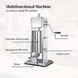 Kitchee 5L Manual Vertical Sausage Filler - Stainless Stuffer Meat Press Machine - Close-Up Angle