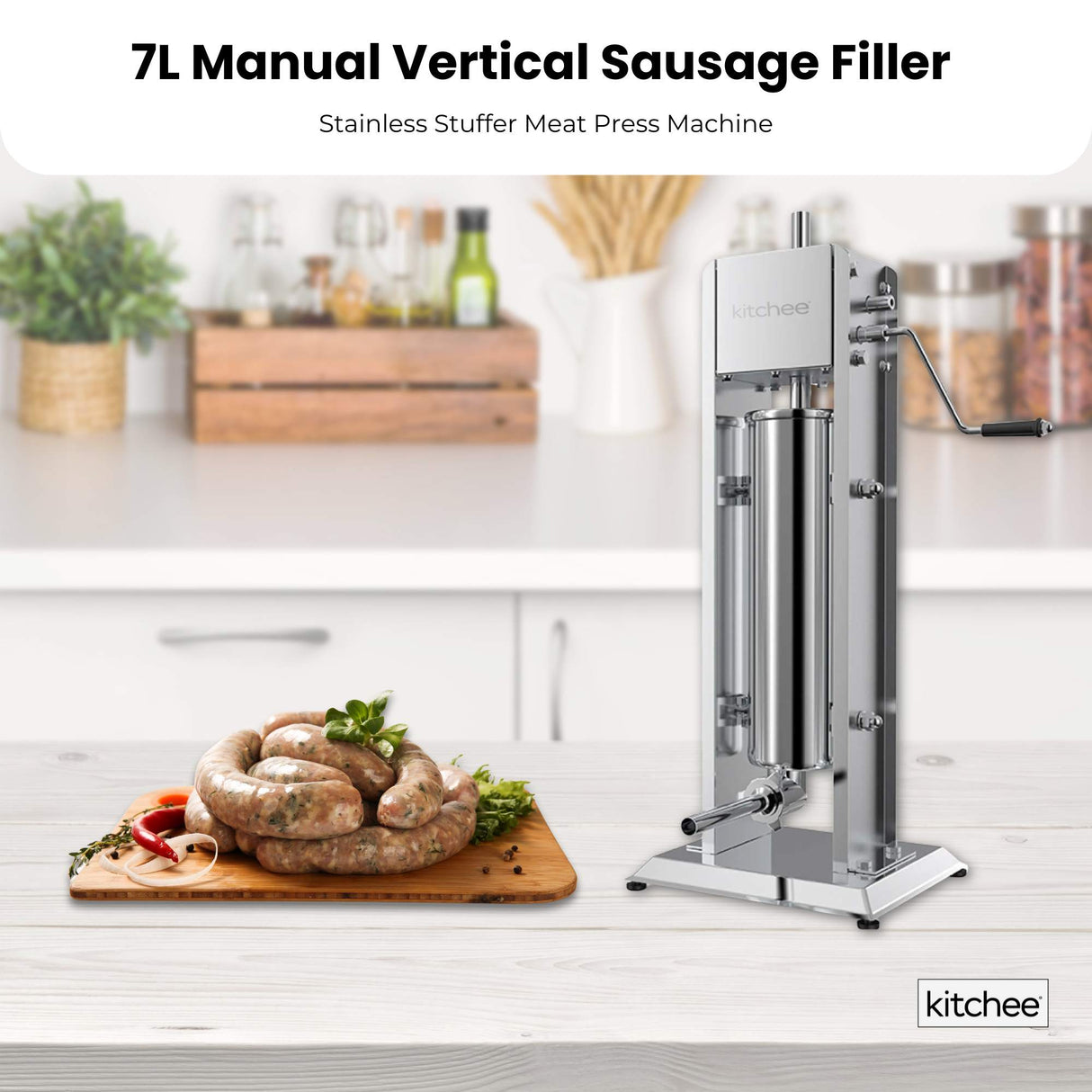 7L Stainless Steel Manual Vertical Sausage Stuffer Machine with Multiple Nozzles