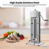 7L Stainless Steel Manual Vertical Sausage Stuffer Machine with Multiple Nozzles - 45-Degree Angle