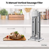 Kitchee 7L Manual Vertical Sausage Filler - Stainless Stuffer Meat Press Machine