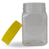 10x 500g Plastic Honey Jars + Lids - Square Clear Food Grade Packaging Containers - Front View