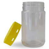 10x 500g Plastic Honey Jars + Lids - Round Clear Food Grade Packaging Containers - Front View