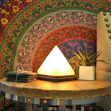 12V 12W Pyramid Himalayan Pink Salt Lamp Carved Rock Crystal Light Bulb On/Off - Side View