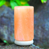 12V 12W Cylinder Himalayan Pink Salt Lamp Carved Rock Crystal Light Bulb On/Off - Front View