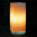 12V 12W Cylinder Himalayan Pink Salt Lamp Carved Rock Crystal Light Bulb On/Off - Side View