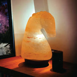12V 12W Horse Himalayan Pink Salt Lamp Carved Knight Rock Crystal Light Bulb On/Off - Front View