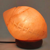 12V 12W Rugby Himalayan Pink Salt Lamp Carved Footy Rock Crystal Light Bulb On/Off - Low Angle