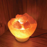 12V 12W Fire Bowl Himalayan Pink Salt Lamp Carved Rock Crystal Light Bulb On/Off - Front View
