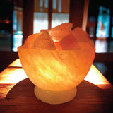 12V 12W Fire Bowl Himalayan Pink Salt Lamp Carved Rock Crystal Light Bulb On/Off - 45-Degree Angle