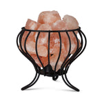 Himalayan pink salt lamp in iron basket, 12W bulb, 20 cm, iron basket around the salt rock