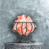 12W 12V Himalayan Pink Salt Lamp - Bud Iron Basket Rock Crystal Light Bulb On/Off Switch - Close-Up Angle