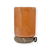USB Himalayan Salt Lamp - Cylinder Carved Shape Pink Crystal Rock LED Light - Close-Up Angle