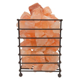 12V 12W Rectangle Iron Basket Himalayan Pink Salt Lamp Rock Crystal Bulb On/Off - Front View