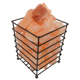 12V 12W Rectangle Iron Basket Himalayan Pink Salt Lamp Rock Crystal Bulb On/Off - Side View