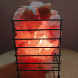 12V 12W Rectangle Iron Basket Himalayan Pink Salt Lamp Rock Crystal Bulb On/Off - Top-Down View